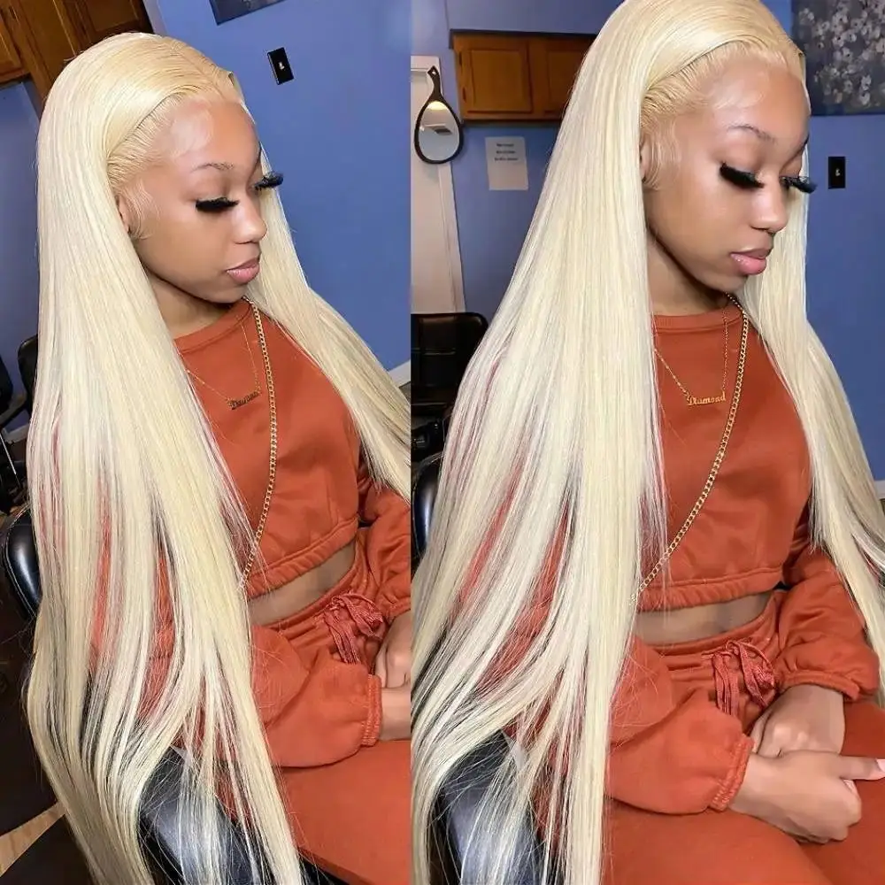 Perruque Lace Front Wig naturelle, cheveux lisses, 13x4, HD 180%, pre-plucked, avec baby hair, densité 613