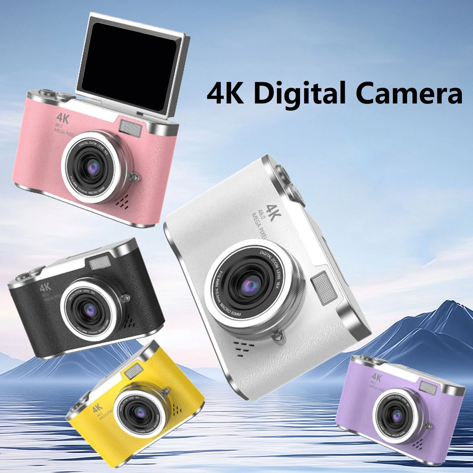 4K Digital Camera CCD 180° Flip Screen Selfie Camera 8X Digital Zoom 48MP Portable Digital Photography Camera Girl Birthday Gift