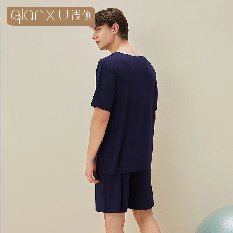 2024 Summer Men Casual Pajama Sets Bamboo Fiber Sleepwear Suit Top Quality Short Sleeve T Shirt & Half Pants Men's Home Clothes