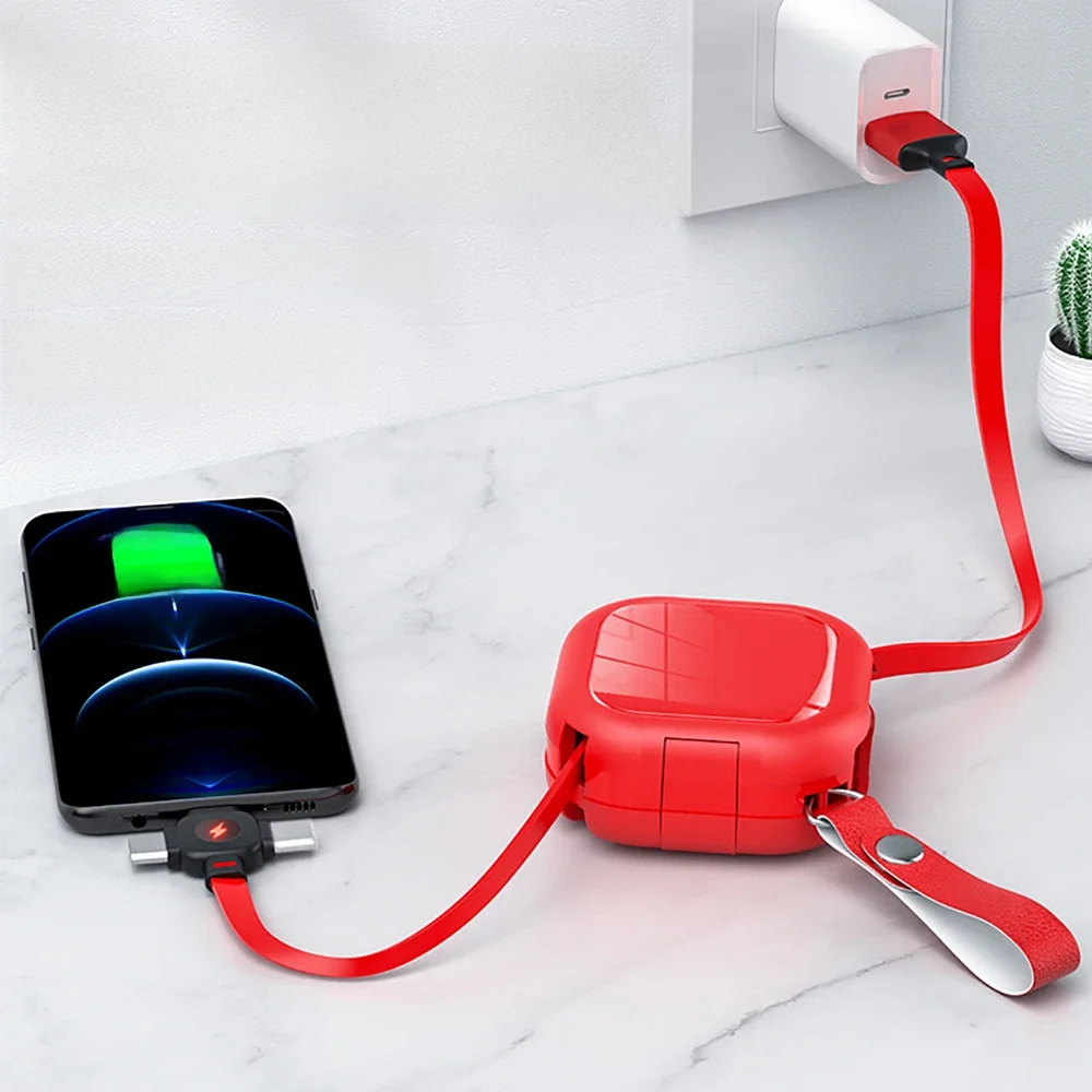 1 szt. zwijany kabel USB do ładowania 3 w 1 do iPhone'a 14 13 12 Pro ze stojakiem na telefon Mini kabel do szybkiej ładowarki Micro USB typu C — zdjęcie 2