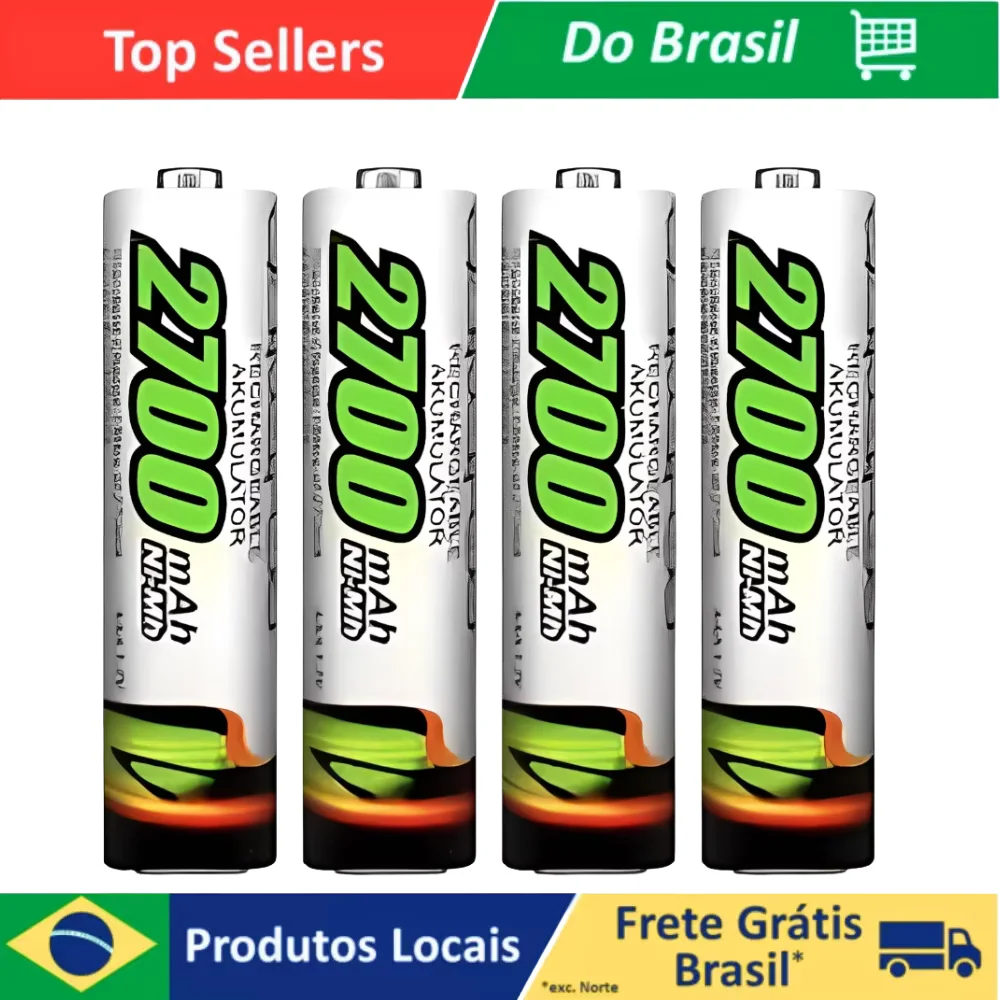 4 Pilhas Bateria  Recarregáveis AAA 2700 Mah Durável Cartela