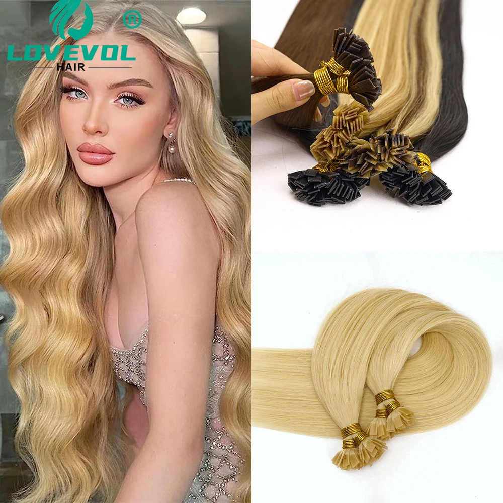 

20Inch Flat Tip Straight Hair Extensions Blonde Keratin Hair Extensions Ash Blonde with Bleach Blonde Fusion Hair Extensions