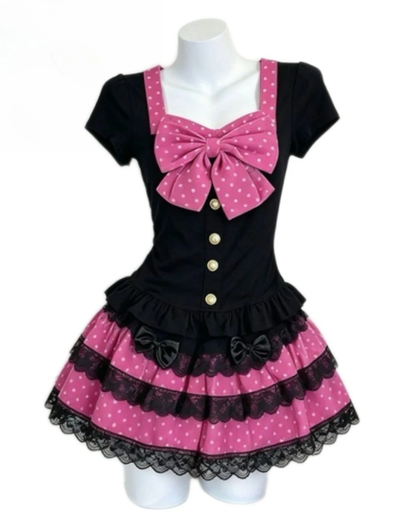 Summer Clothing Y2K - Y2K Cutecore Polka Dot Rock 2-teiliges