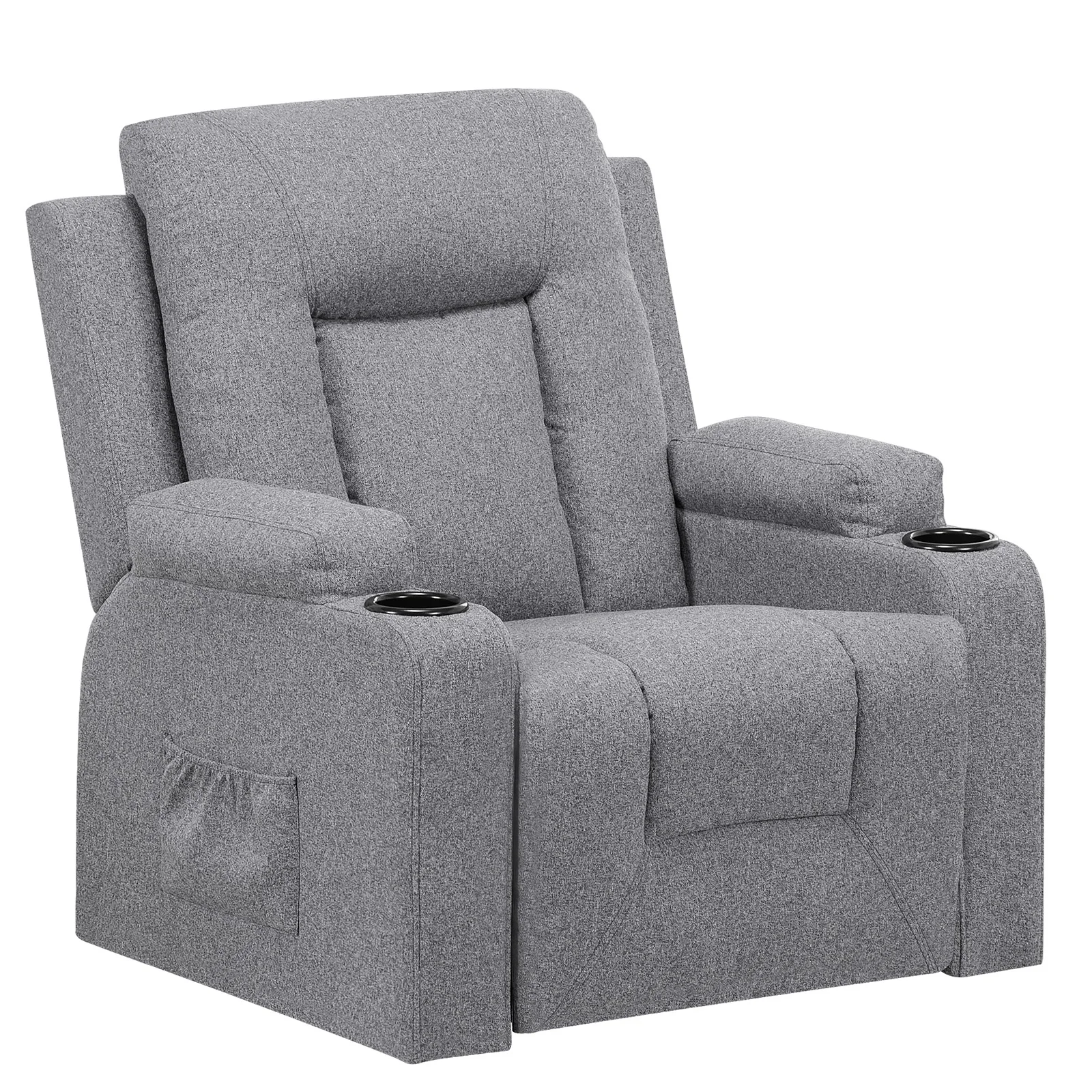 COMHOMA Relax fauteuil en tissu pour salon repose pied extensible 360 °   porte-tasse rotatifs poches latérales