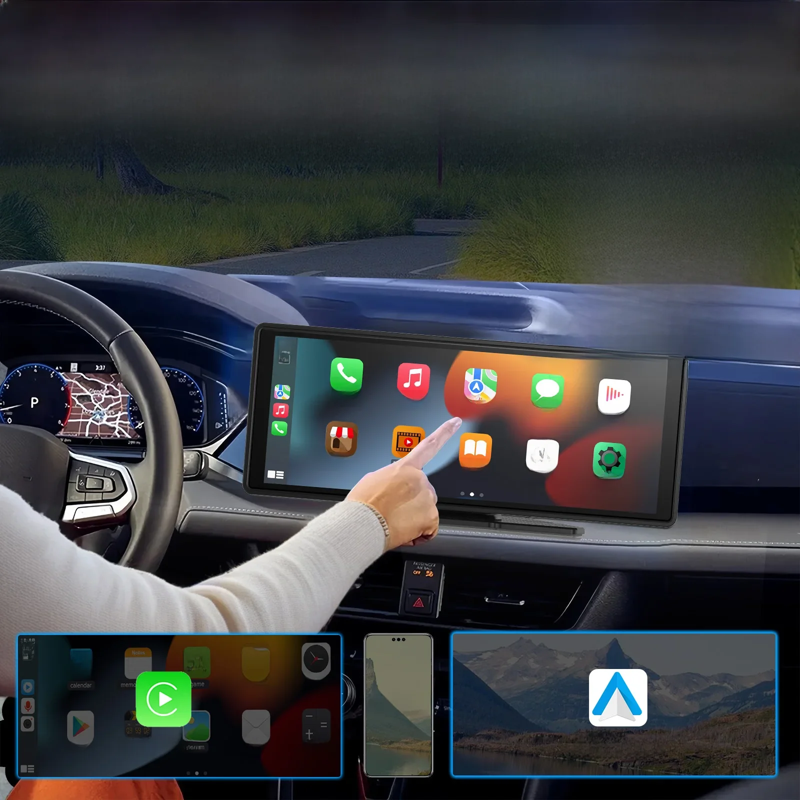 Universele draagbare Carplay voor autoscherm, draadloos Carplay-scherm Draadloze autoradio met Carplay Android Auto, auto-touchscreen - afbeelding 2