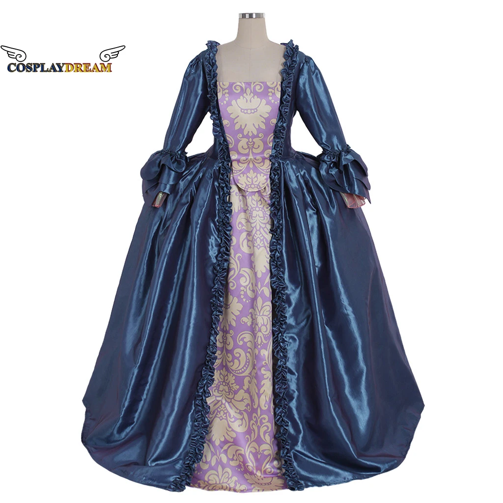 Medieval Clothing Dark Blue Print Dress Rococo Ball Gown Rococo Royal Court Noble Dress Baroque Fancy Party Dress Georgian Dress