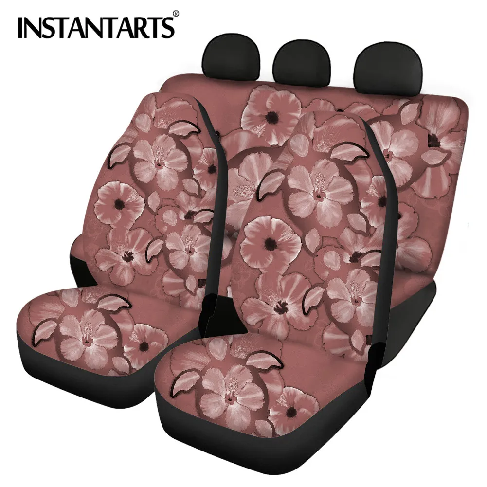 INSTANTARTS Vehicle Front and Back Seats Cushion Retro Graceful Flowers Prints Stain Resistant Polyester Auto Protector 4 Packs