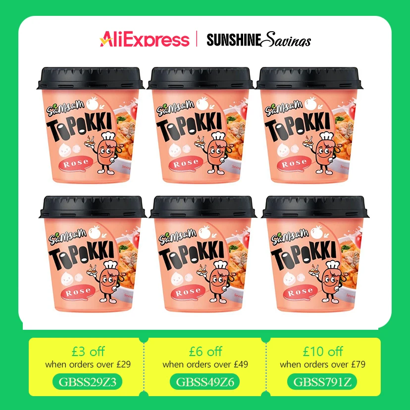 Samsam,Korean Toppokki Rose Rice Cake Korean Street Snack Instant Food tteokbokki（Pack of 6 cup）