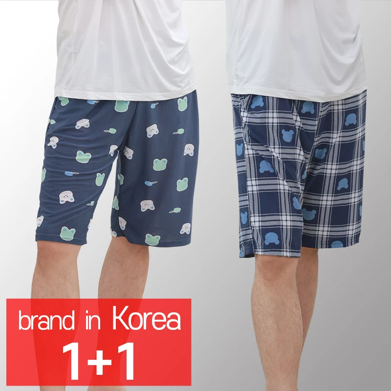 [CALL RA S](1+1 2 pieces) Cool fabric man's cooling pajamas/Square Bear + Sky Rat // pajamas/shorts/knee length/night wear/sleepwear/couple pajamas