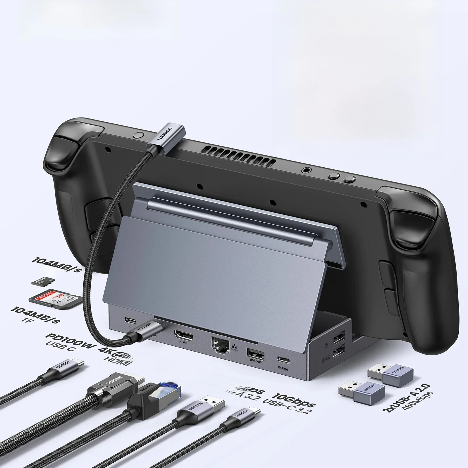 UGREEN Steam Deck Dock 4K60Hz 9-portowy RJ45 PD100W USB C HUB kompatybilny z Steam Deck ROG Ally LEGION Go iPhone 15 Pro/Pro Max — zdjęcie produktu 7
