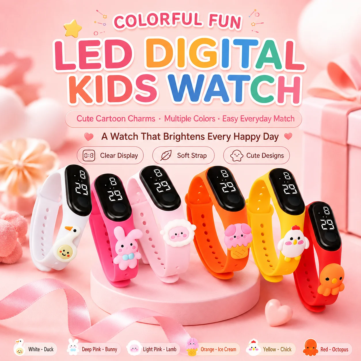 Cute Doll Bracelet LED Electronic Watch for Kids, Creative Cartoon Doll Gift