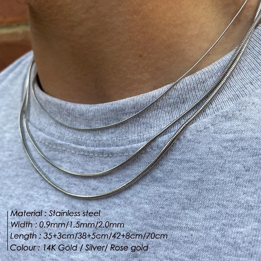 SUNIBI Stainless Steel Necklace for Women Snake Chain Choker Gold Color Fine Chain Female Necklace Fashion Jewelry Wholesale