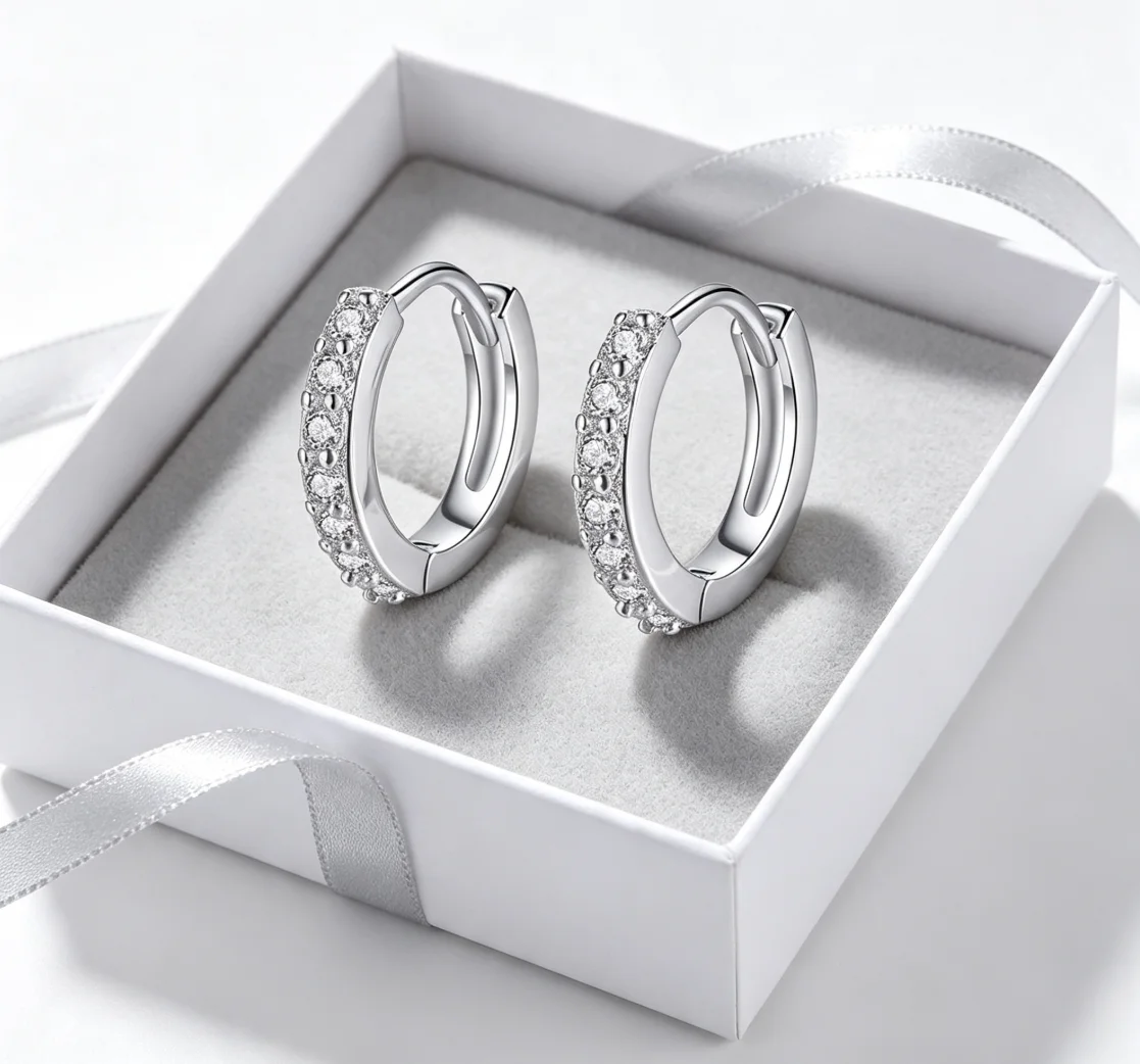 Dainty Single Row Crystal Huggie Earrings Silver Pave Cubic Zirconia Mini Hoop Earrings Minimalist Stackable Ear Jewelry For Teen Girls Women 1pair.