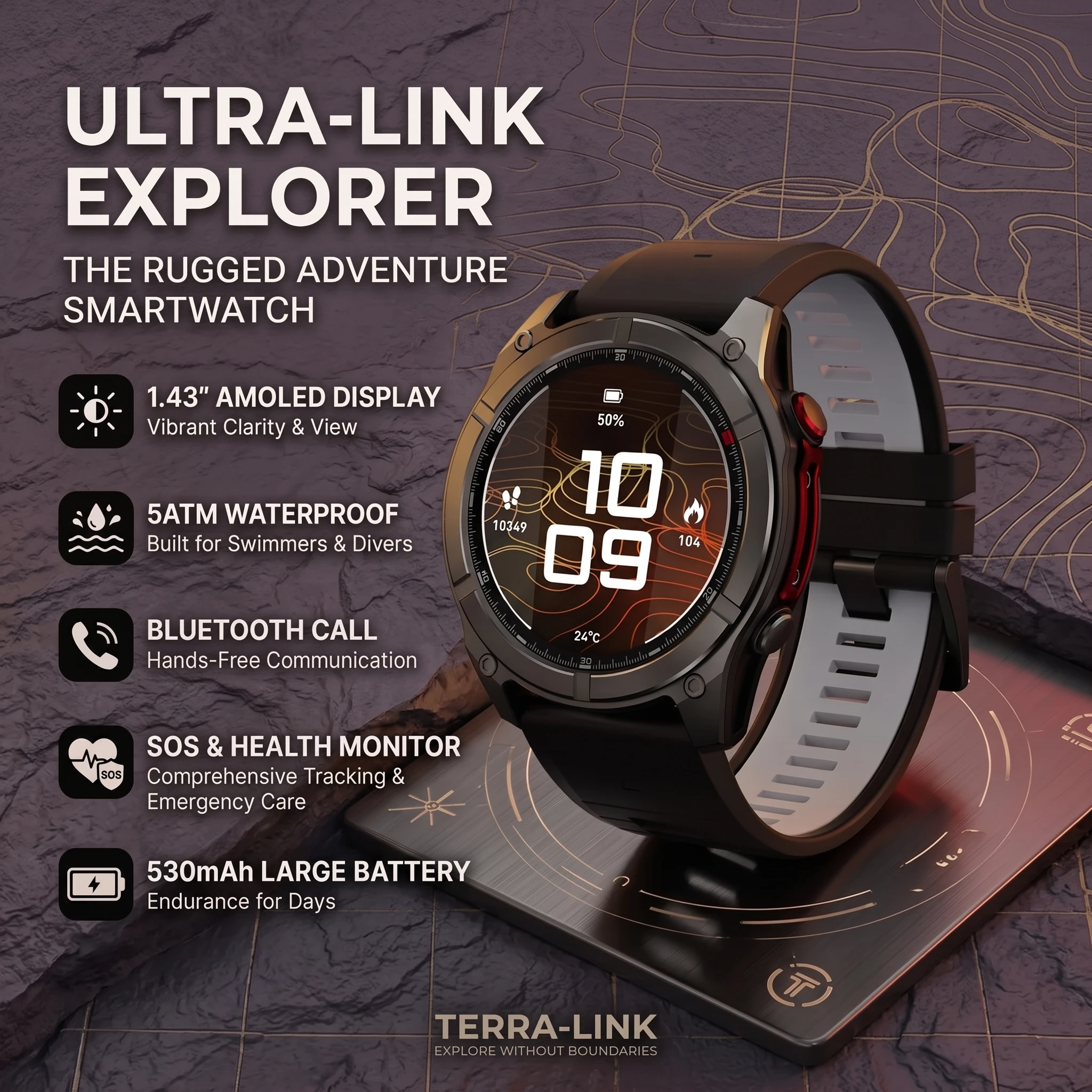 Fall Detection Watch - 2026年新型VWAR SOSスマートウォッチ 1.43インチAMOLED 5ATM防水 530mAhバッテリー 健康モニター