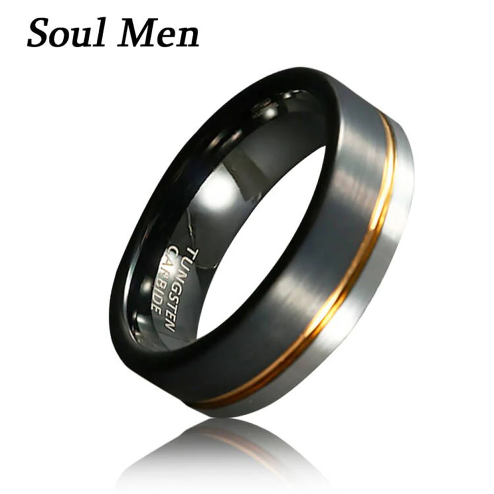 Unisex 8mm Tungsten Rings For Wedding Anniversary Couple Gift Gold And Black Color Retro Jewelry For Women Men 2021