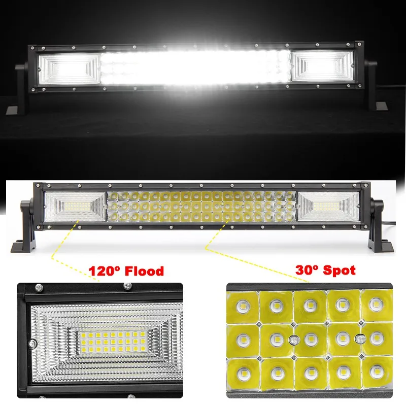 자동차 지프 트럭 4WD ATV UTV 4 러너 밴용 고출력 3 열 바라 오프로드 4x4 LED 주행 라이트 바, 스팟 커브 루프 라이트바