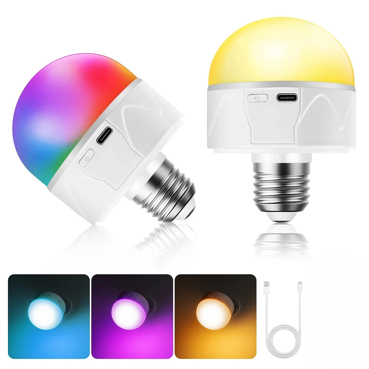 2 szt. Akumulator E27 odpinana magnetyczna żarówka na baterie z pilotem, 5 trybów, timer USB Charge 2200mAh lampa LED RGB — zdjęcie 2
