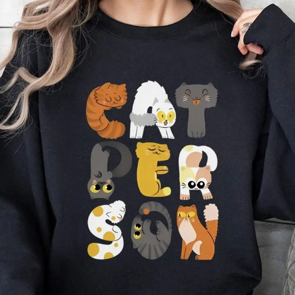 

Толстовка с изображением кошки, милый буквенный принт, осень-зима, повседневная свободная толстовка с длинными рукавами, очаровательные модные тканевые топы для любителей домашних животных