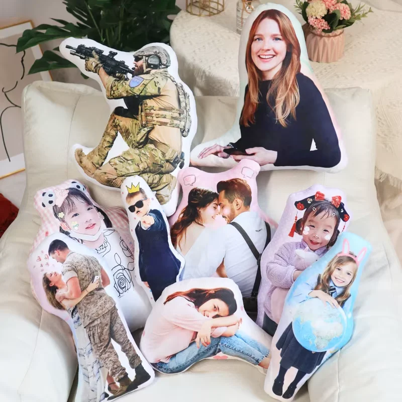 Personalized Couple Portrait Pillow Custom Photo Irregular Shape Romantic Sweet Design for Anniversary Valentine's Day Gift