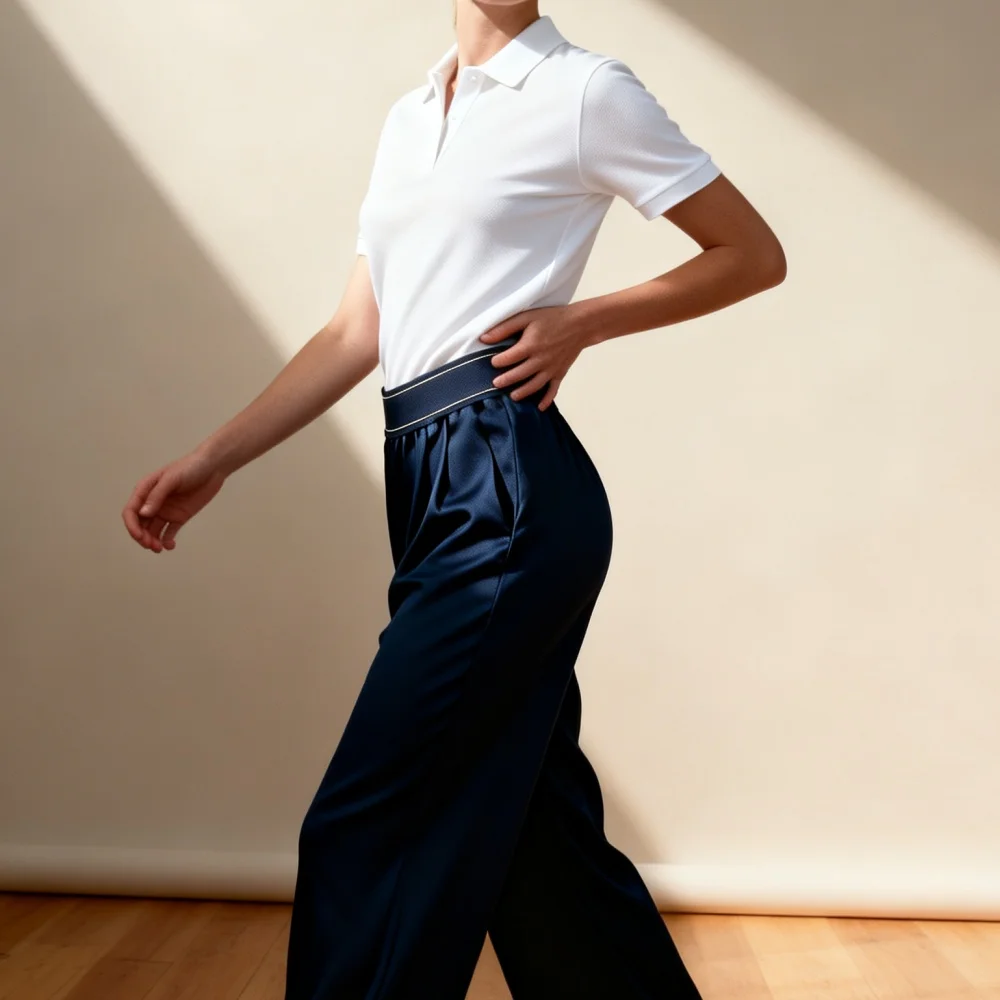 

2026 Women's High Waist Satin Trousers Luxury Silk Wide Leg Pants Elegant Casual Wear 060