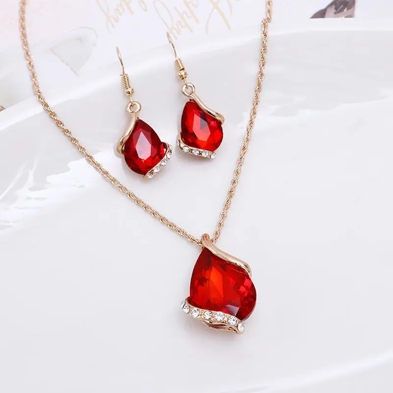 Fashion European and American water droplets love crystal jewelry necklace jewelry exquisite set bride photo wedding set gift