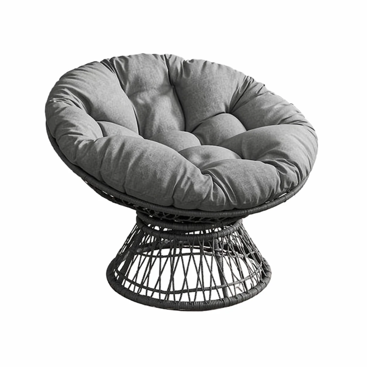 Promotion - Fauteuil pivotant Papasan aspect rotin et structure en fer, noir, 98x57x82cm, pour le salon