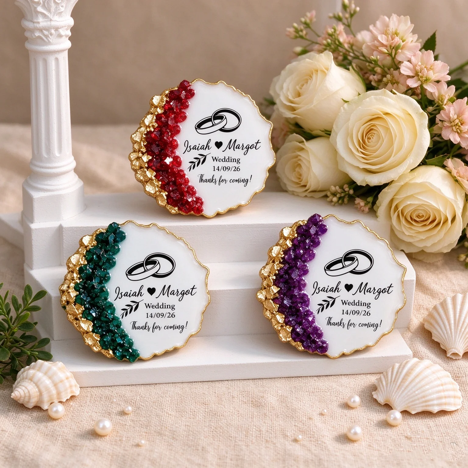 Custom Wedding Epoxy Fridge Magnet Favor, Personalized Names & Date Wedding Rings Magnet, Thank You Gift for Wedding Guests Bulk