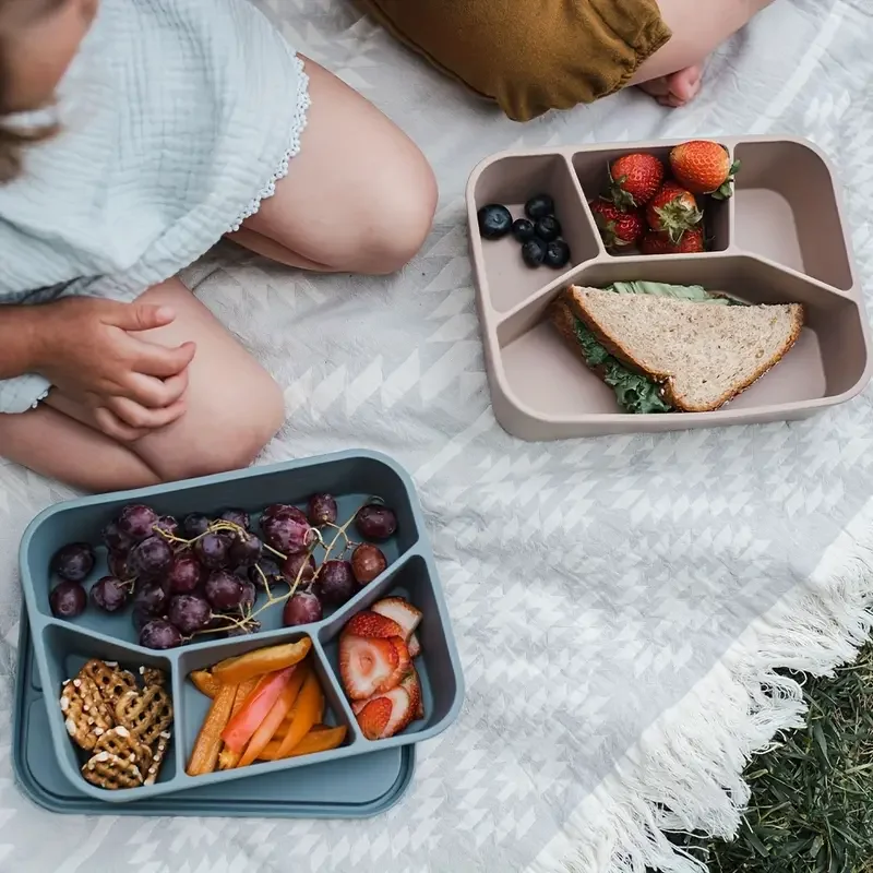 Food-Grade Eco-Friendly Leak-Proof Silicone Lunch Box, Suitable for Children and Adults, 4 Compartments, 3 Colors to Choose From view 3