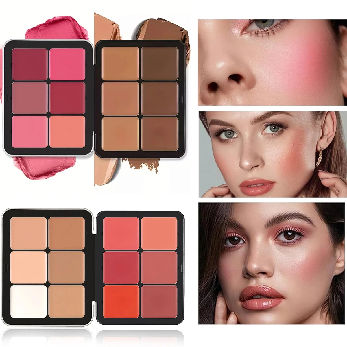 12 Shades Creamy Blush Palette HD Face Essentials Long-Lasting Matte Blush Cream Cover Makeup Palette 0.84oz