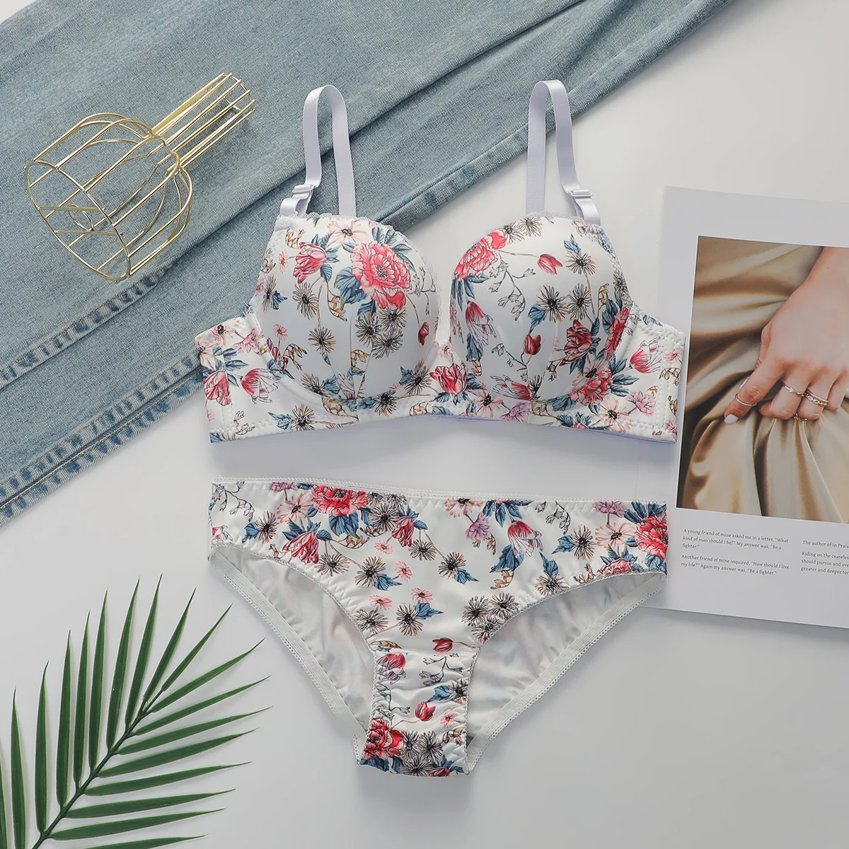 Sexy Lingerie Set for Women Pretty Printed Brassiere Push Up Bra with Steel Ring Everyday Underwear Panty Bras Set
