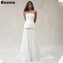 Booma A-Line Elegant Weddding Dresses Strapless Satin Chiffon Brides Party Dress for Women Bridals Evening Gowns Customized