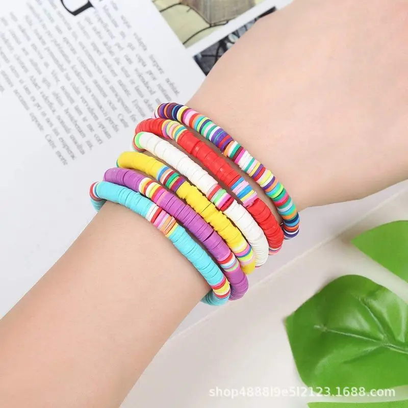 12Pcs/set Surfer Polymer clay String Stretch Bracelet Elastic Layered Friendship Bracelet Bohemian Summer Beach Jewelry