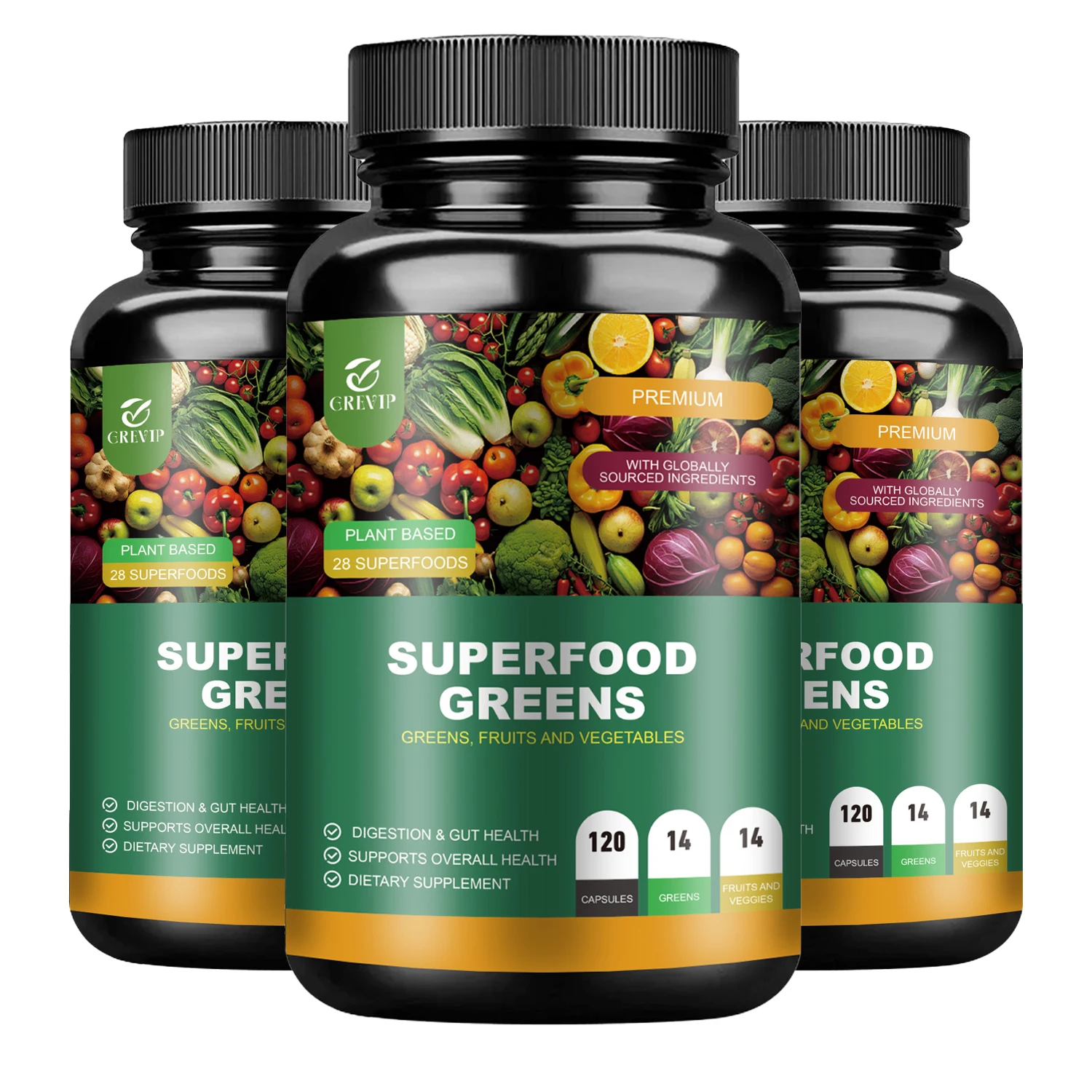 Organic Superfood Greens Supplement - Digestive Support, Energy Boost, Antioxidant - 120 Capsules