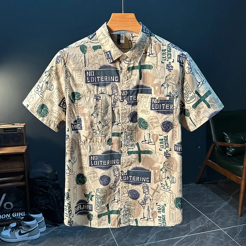 Sexual print short-sleeved shirt for men - summer trendy, fashionable, versatile, casual and artistic loose-fitting shirt