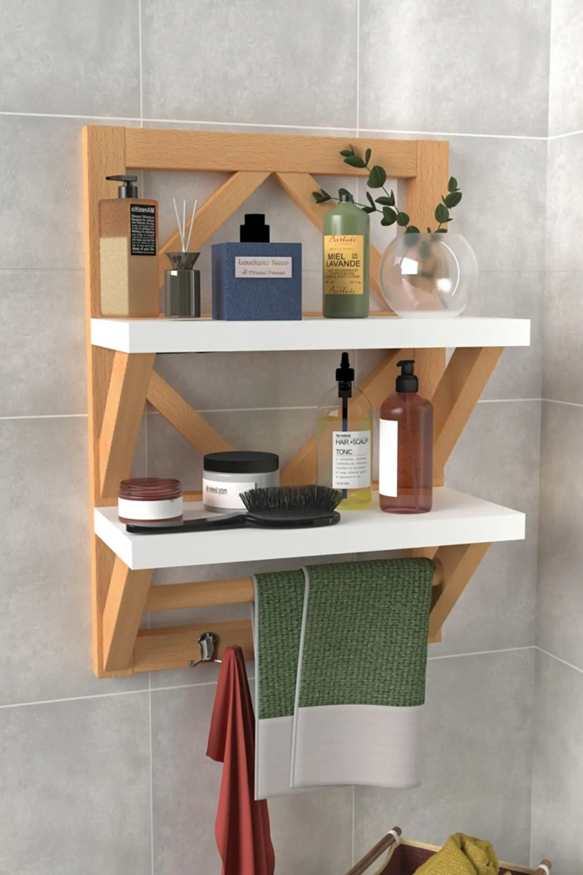 Bathroom Organizer Shelves Towel Holder Shower Holder Shampoo Washing Shelf Soap Holder Bathroom Accessories Holder Bathroom Storage Wooden Shelf Home Decorations