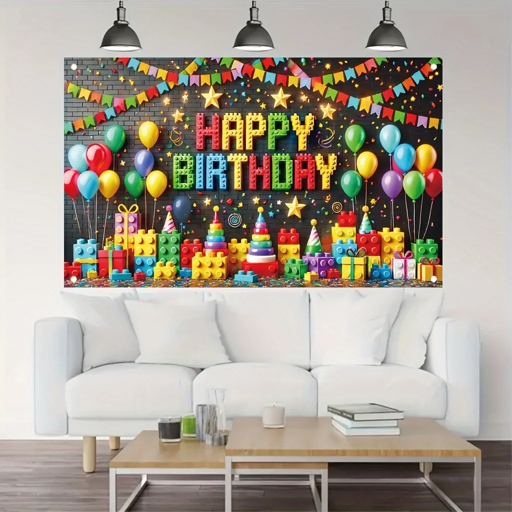Bunte Baustein-Themen Geburtstagsparty-Dekorationen Hintergrund Lustiger Fotohintergrund Fotografie-Requisiten Zubehör – Detail 6