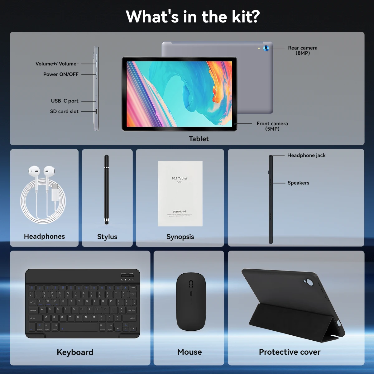 10 Inch Android 15 Tablet 8 Core Tabletten 24 (4 + 20) GB + 128 GB 1 TB Uitbreiding WiFi6 5MP + 8MP Stylus Toetsenbord Muis Hoofdtelefoon PC PAD Set