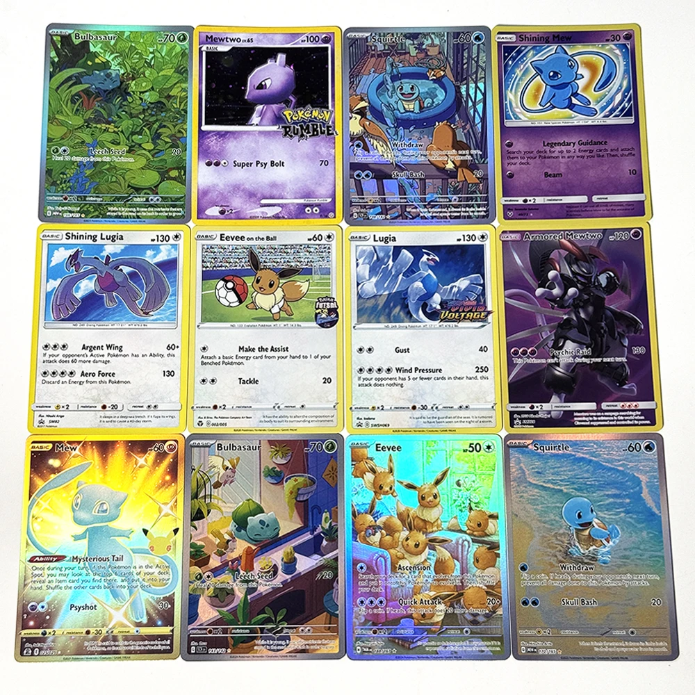 PKM BASIC Game  Foil Cards PTCG Proxy Armored Mewtwo Bulbasaur Eevee on the Ball Eevee Lugia Mew Mewtwo  Shining Lugia Squirtle view 2