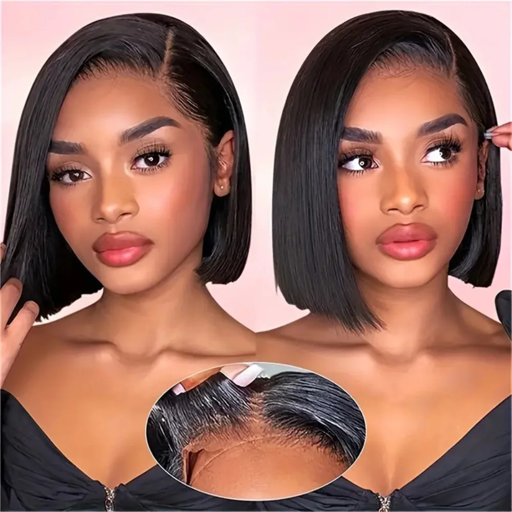 7x6 Glueless Wig Human Hair Ready To Wear And Go Preplucked Brazilian Straight Bob Glueless 6x4 Lace  Human Hair Wigs For Women