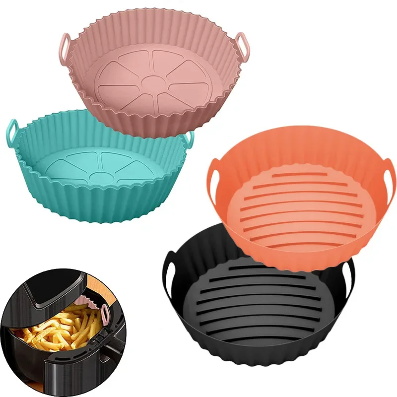 Plateau de cuisson en Silicone pour friteuse à Air, moule en Silicone réutilisable et sûr pour aliments, tampons pour micro-ondes, tapis de cuisson pour four, revêtement de friteuse à Air, moule en