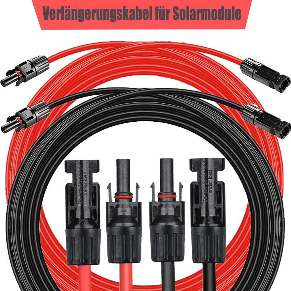 1/3 meter lange fotovoltaïsche verlengkabel met connector, DC 1000V, IP67 UV-bestendig, verkrijgbaar in verschillende lengtes, geschikt voor zonnepanelen, balkonkraftcentrales en campers.
