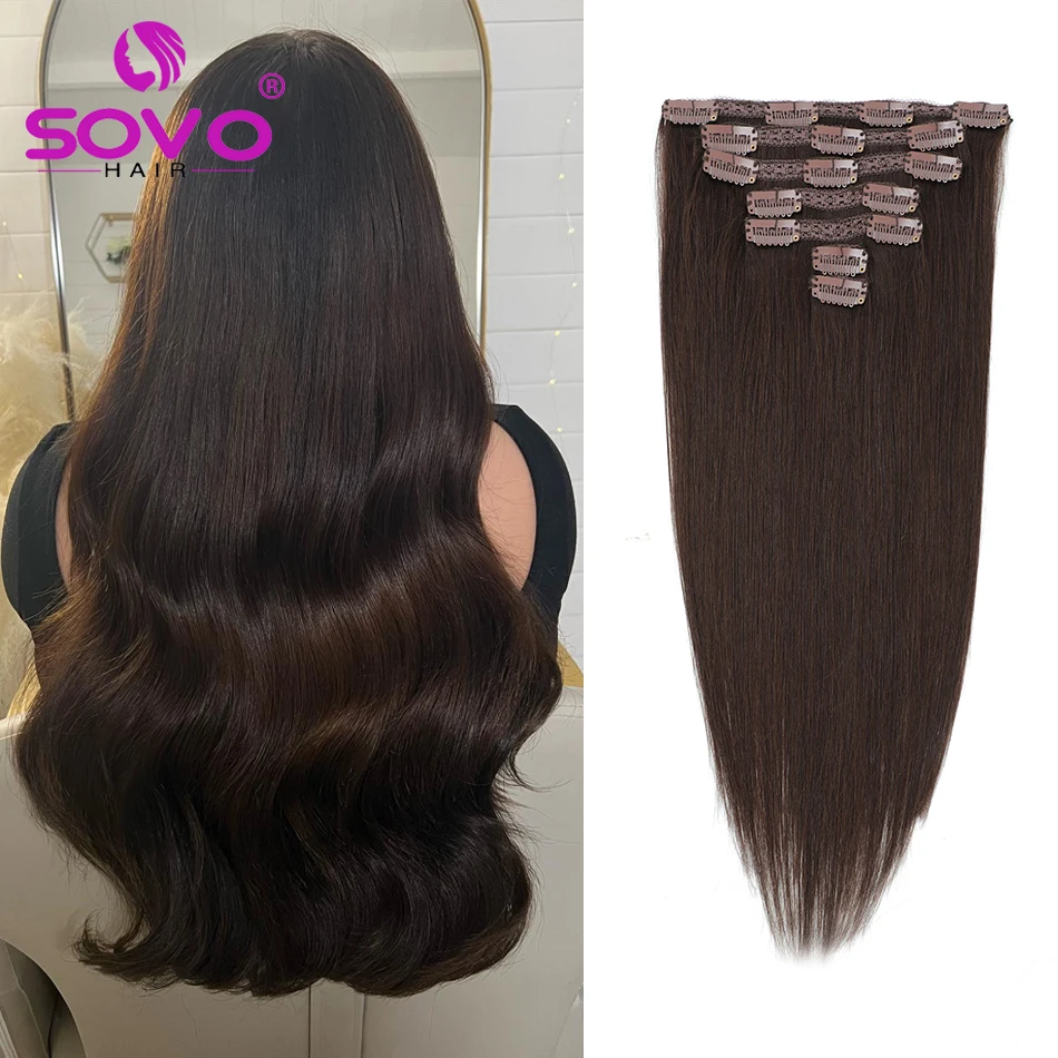 100–200 Gramm Clip-in-Haarverlängerung, 100 % Remy-Echthaar, dunkelbraun, Clip-On-Haarteil, voller Kopf, 35,6–71,1 cm, für Salonbedarf – Detail 1