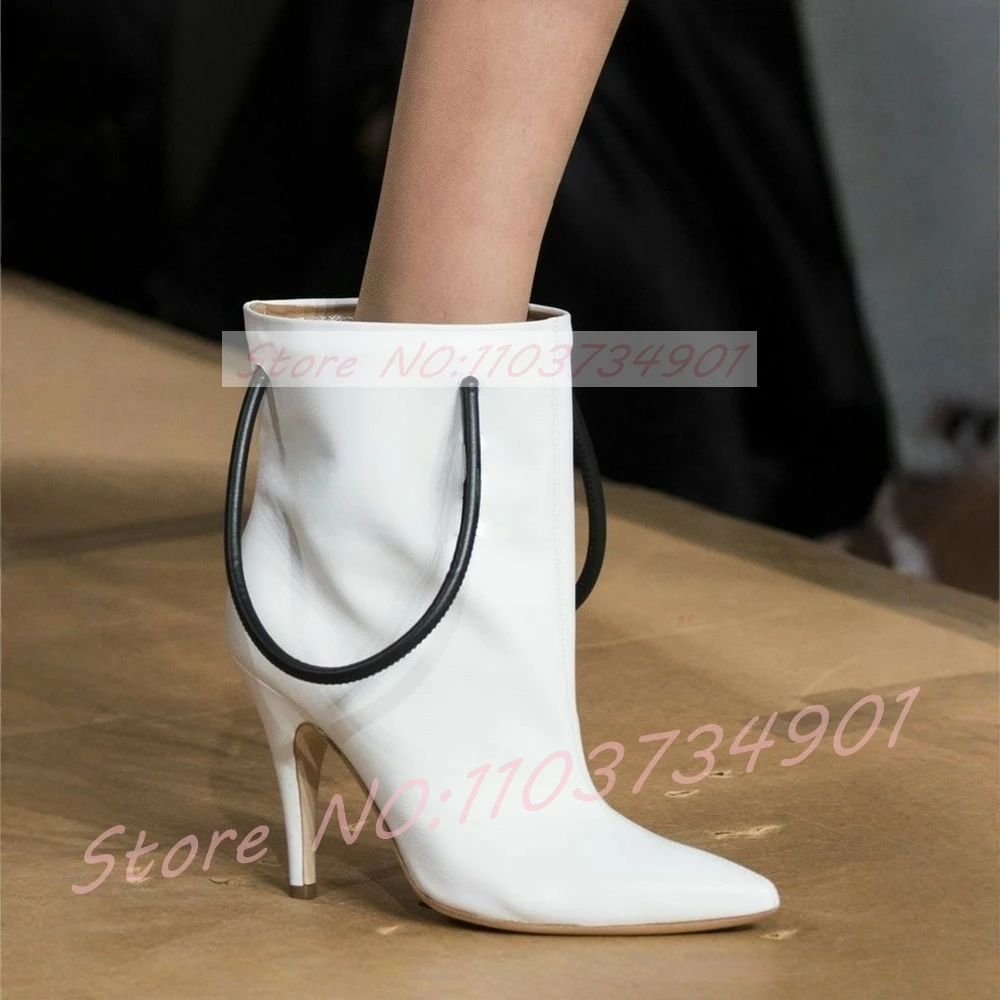 Ankle Boots With Handbag Rope Women Retro Concise Slip On Pointed Toe High Heels Boots Female Big Size Matte Leather Booties