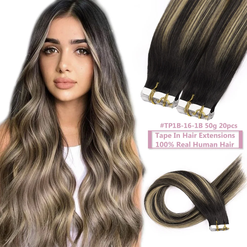 Cinta de trama de piel recta sin costuras en cinta de extensión de cabello humano en extensiones de cabello humano 20 piezas 50g extensiones de cabello humano Real