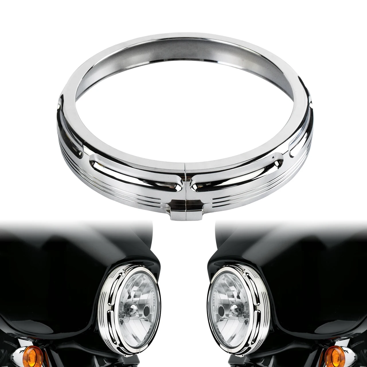 

7" Chrome Bust Headlight Trim Ring Bezel Fit For Harley Touring Street Glide Electra Glide 08-13 Trike Models