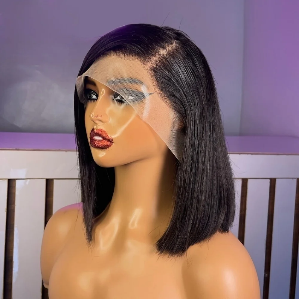 Straight Short Bob 13x4 Lace Frontal Wig 150% Density Transparent Lace Front Wigs Brazilian 100% Human Hair