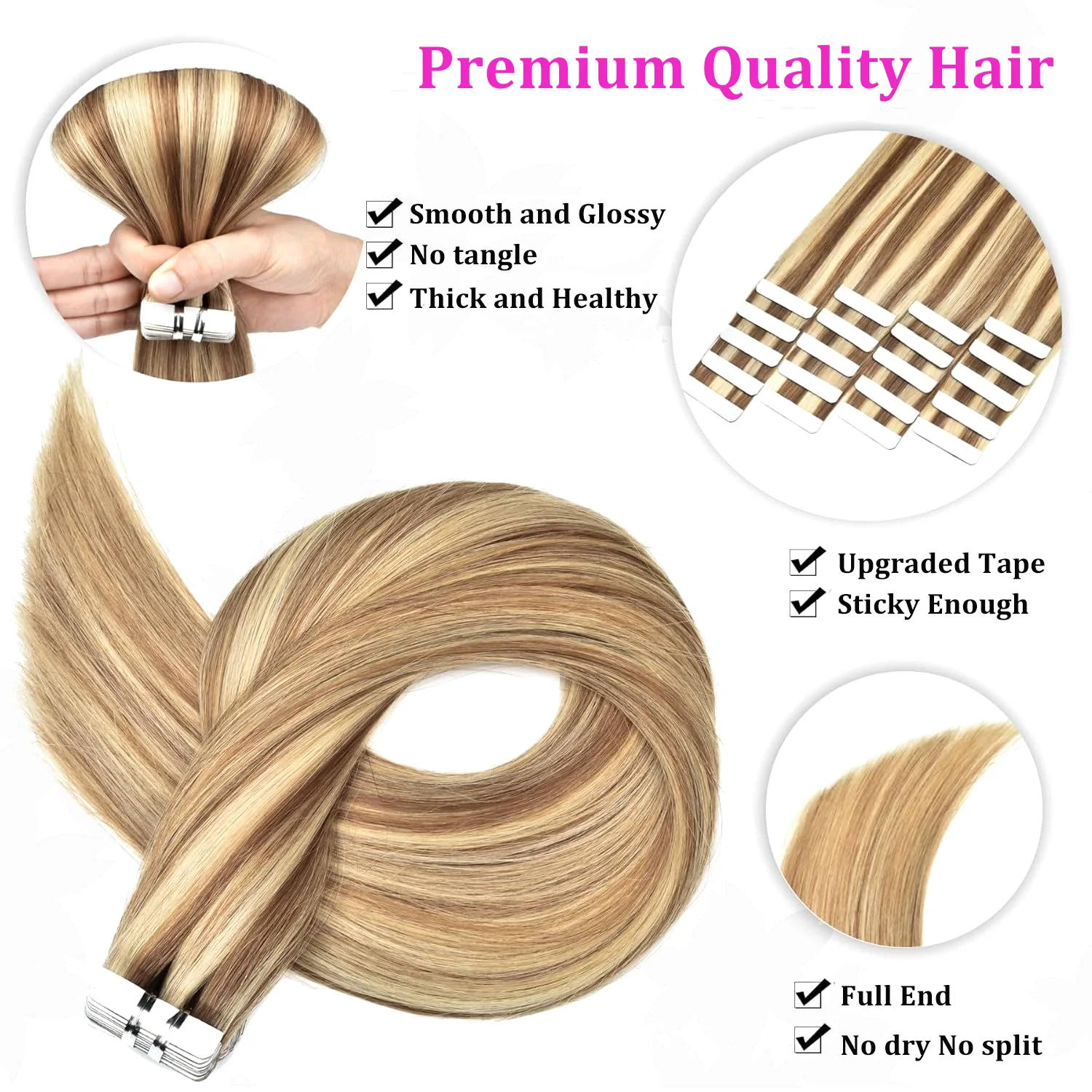 Invisible Seamless Tape in 100% Human Hair Extensions 20pcs 50g 8-613 Color Virgin Real Tape Hair Extensions 26inch Long Lasting