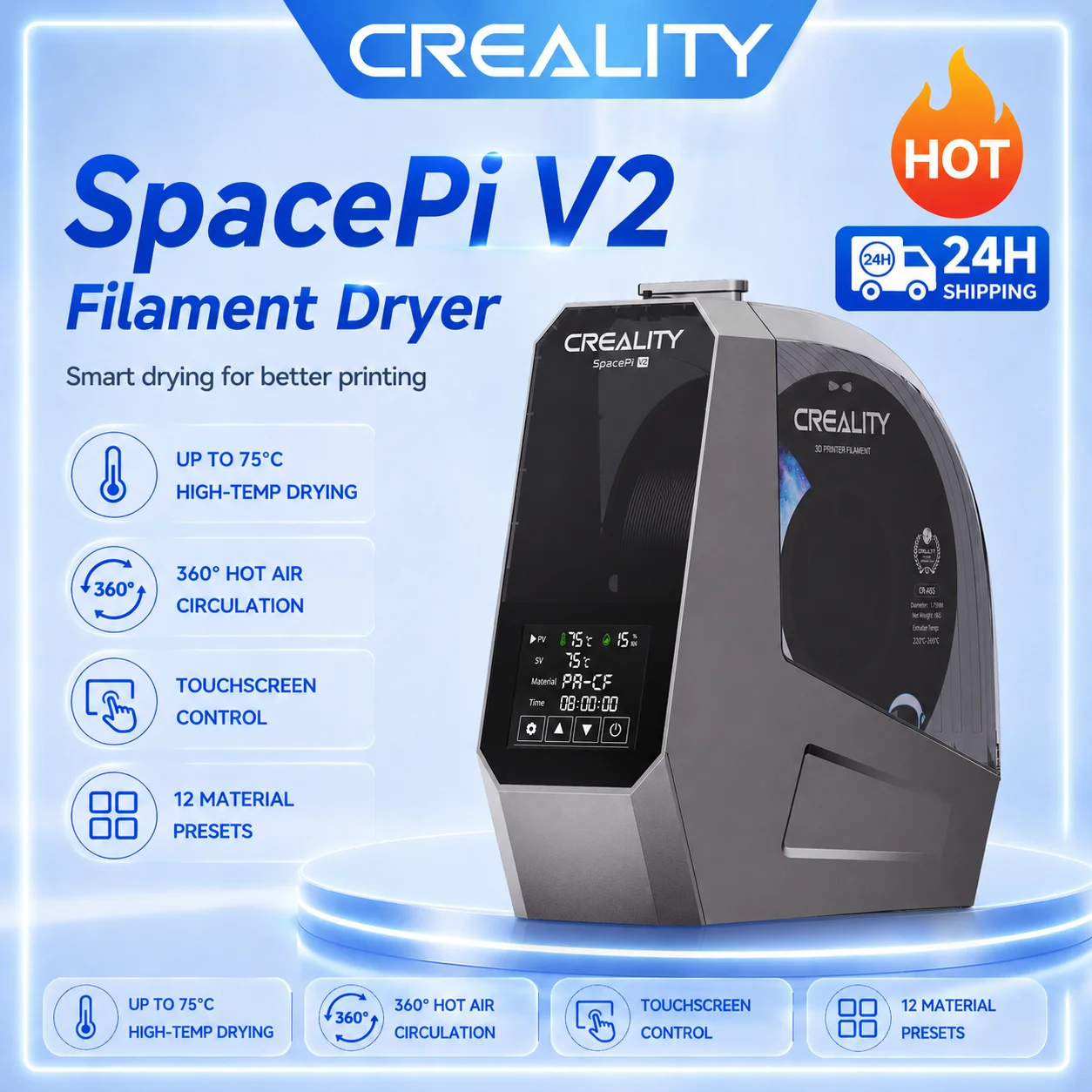 

Creality Printer Filament Dryer Box For Creality K1 C/ Ender 3 V3 KE /SE Space Pi Filament Dryer 360° Hot-Air Heating 1KG 3D