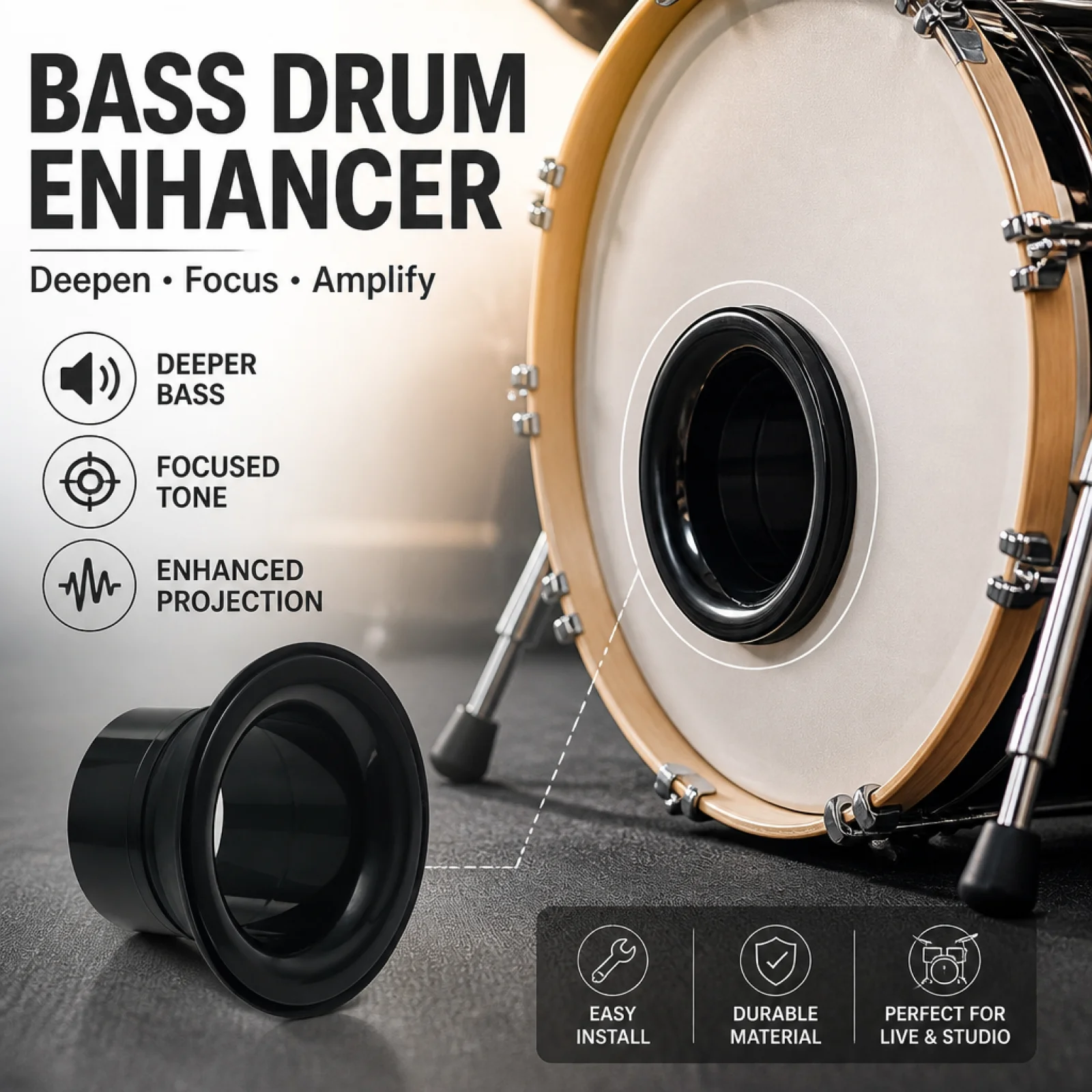 Anneau amplificateur de son pour grosse caisse, bord en caoutchouc, protecteur de port pour pad d'entraînement, accessoires de percussion pour batteurs