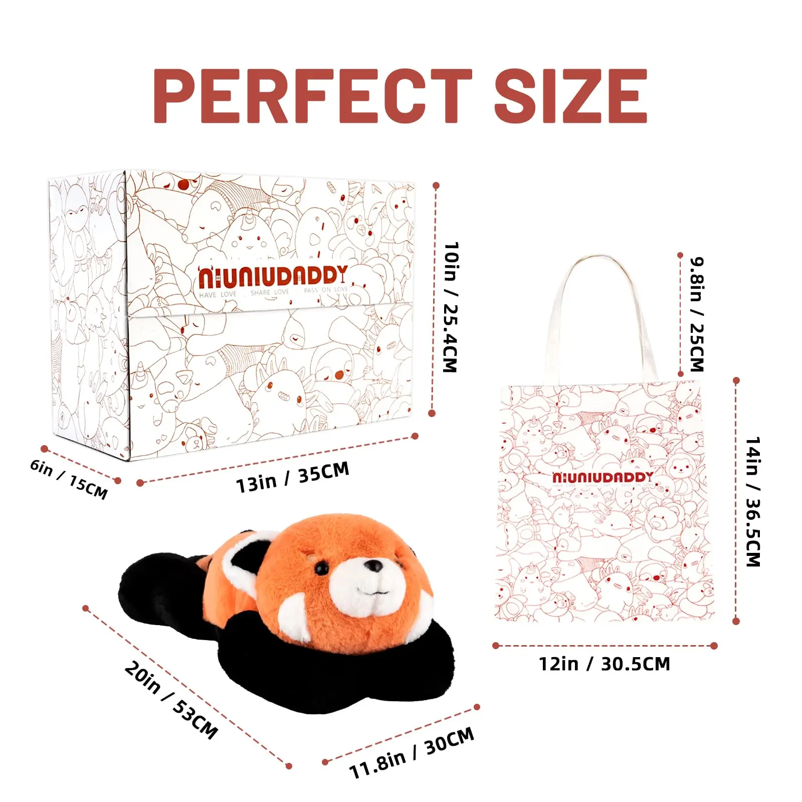 NiuniuDaddy Red Panda Weighted Stuffed Animals for Anxiety 3.3lb Weighted Plush Toys for Adult Kid Girl Include Bag Sticker Card